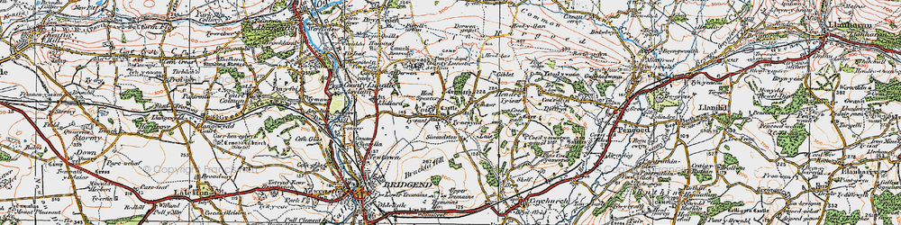 Old map of Coity in 1922