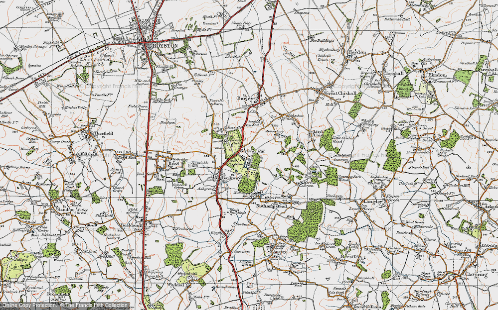Old Map of Historic Map covering Barkway Hill in 1920