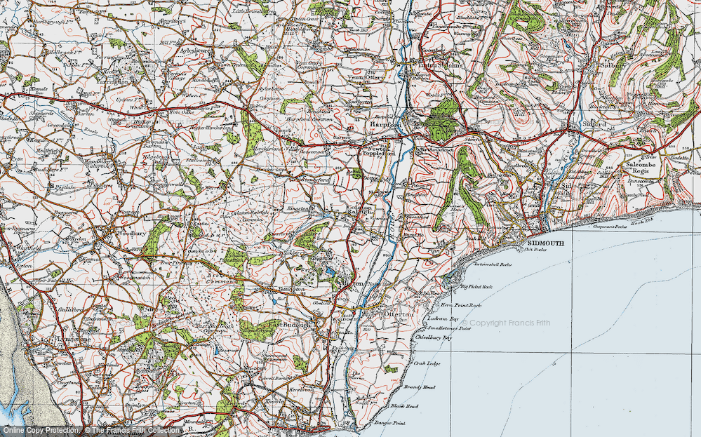 Old Map of Historic Map covering Bicton College of Agriculture in 1919