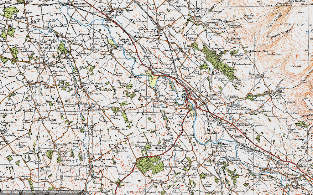 Old Map of Historic Map covering Burwain Hall in 1925