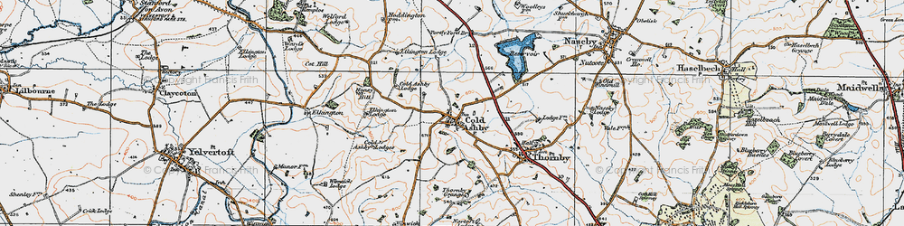 Old map of Cold Ashby in 1920