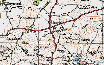 Old map of Cold Ashton in 1919