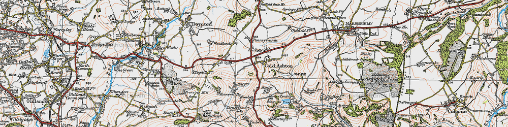 Old map of Cold Ashton in 1919