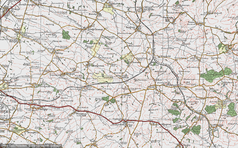 Old Map of Historic Map covering Billesdon Coplow in 1921