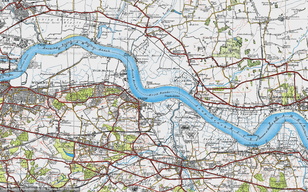 Old Map of Historic Map covering Rainham Marshes in 1920