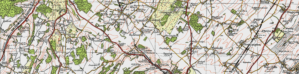 Old map of Coldred in 1920