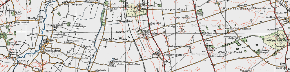 Old map of Boothby Graffoe Low Fields in 1923