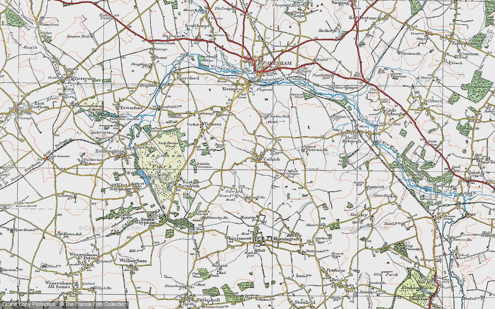 Old Map of Historic Map covering Testerton Hall in 1921