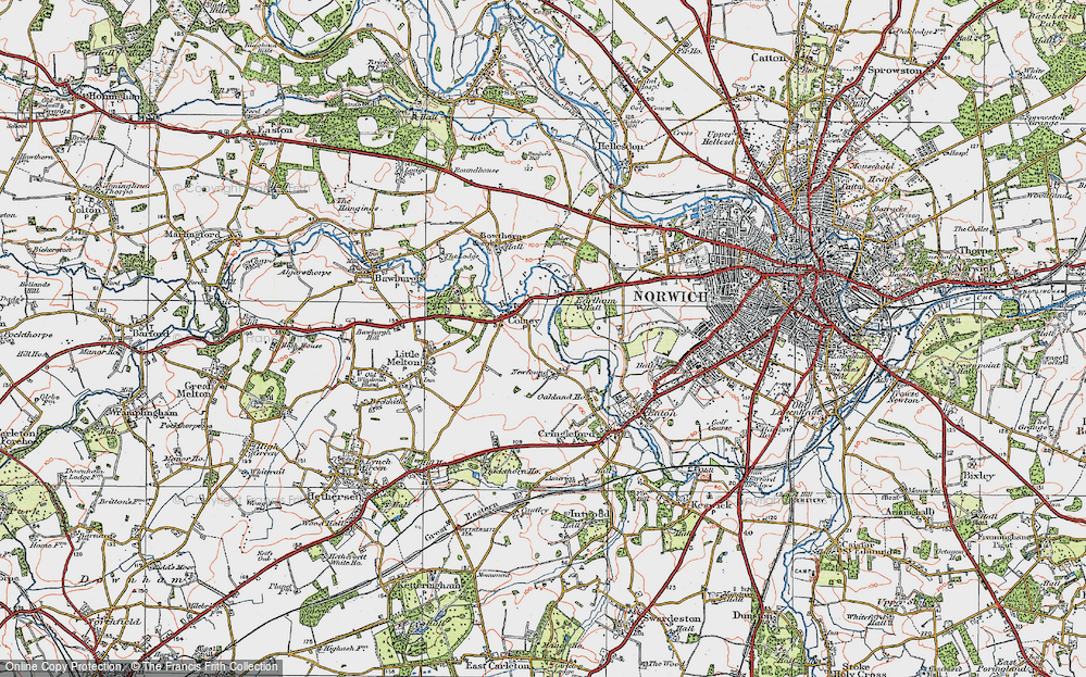Old Map of Colney, 1922 in 1922