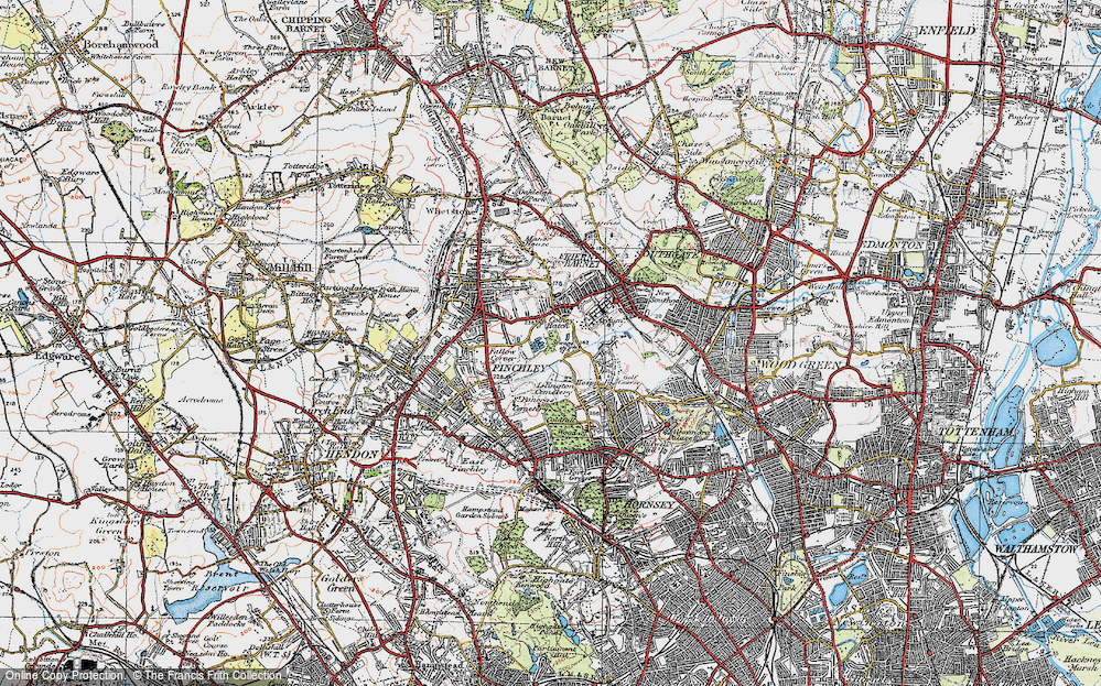 Old Map of Colney Hatch, 1920 in 1920