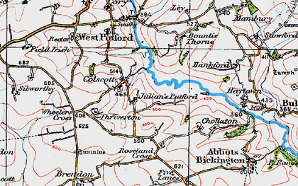 Old map of Colscott in 1919
