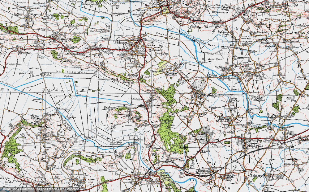 Old Map of Historic Map covering Butleigh Wood in 1919
