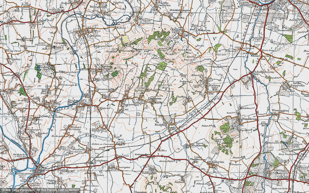 Old Map of Historic Map covering Bredon Hill in 1919