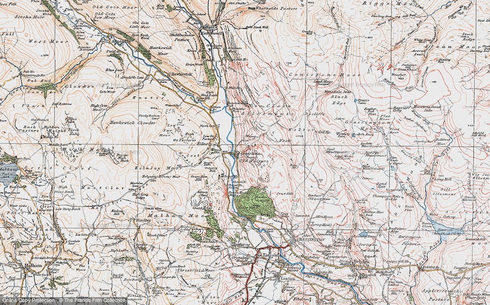 Old Map of Historic Map covering Burrows Pasture in 1925