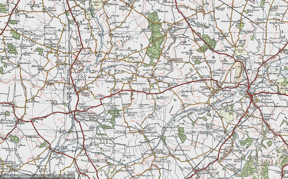 Old Map of Historic Map covering Tibberton Moor in 1921