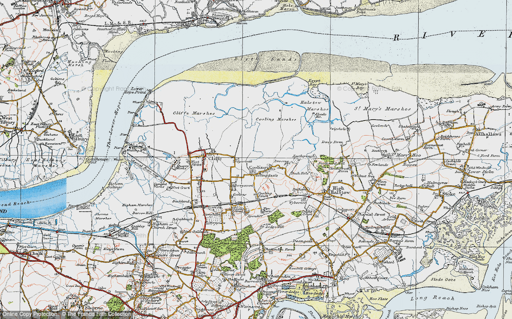Old Map of Historic Map covering Whalebone Marshes in 1921