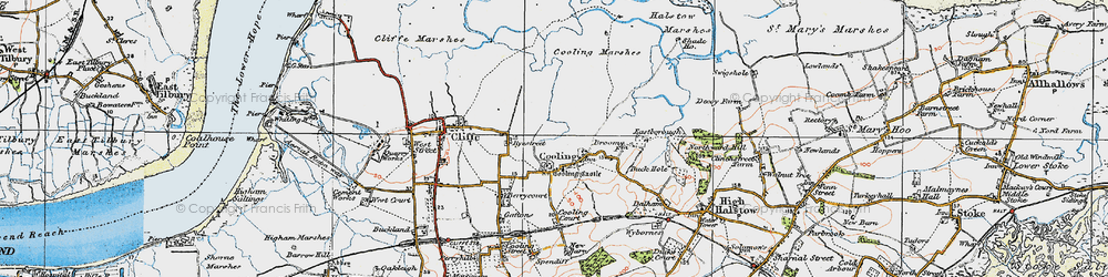 Old map of Whalebone Marshes in 1921