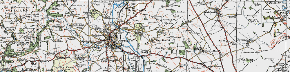 Old map of Copt Hewick in 1925