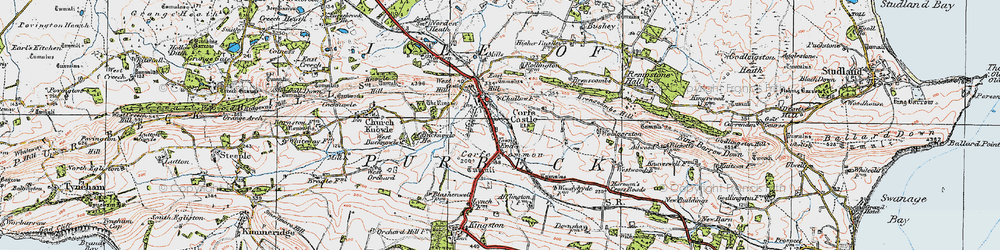 Old map of Corfe Castle in 1919