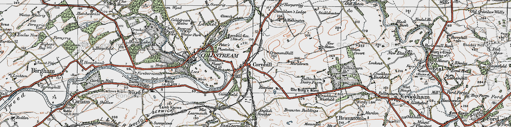 Old map of Cornhill on-Tweed in 1926
