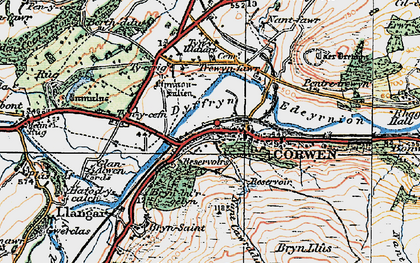 Old map of Bryn-llus in 1922