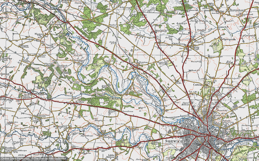 Old Map of Costessey, 1922 in 1922