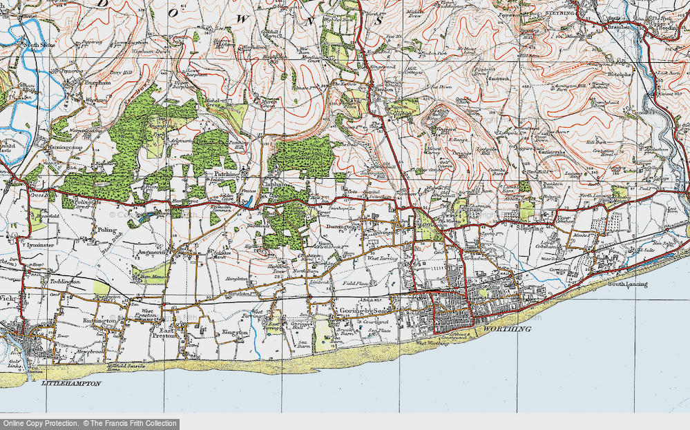 Old Map of Historic Map covering Castle Goring in 1920