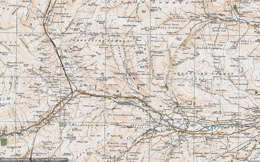 Old Map of Historic Map covering Thwaite Br Ho in 1925