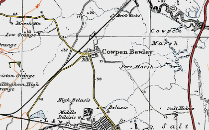 Old map of Cowpen Bewley in 1925