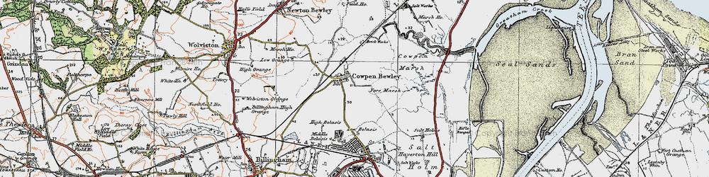 Old map of Cowpen Bewley in 1925