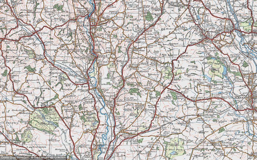 Old Map of Historic Map covering Breadsall Moor in 1921