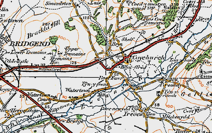 Old map of Coychurch in 1922