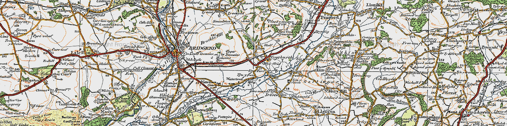 Old map of Coychurch in 1922