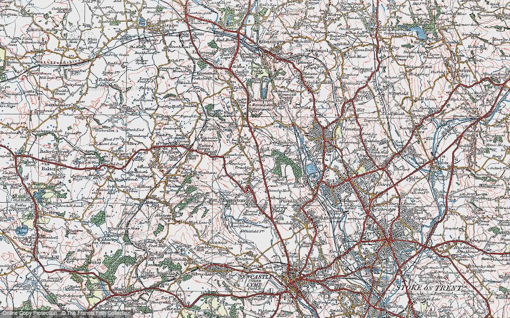 Old Map of Historic Map covering Bignall Hill in 1921