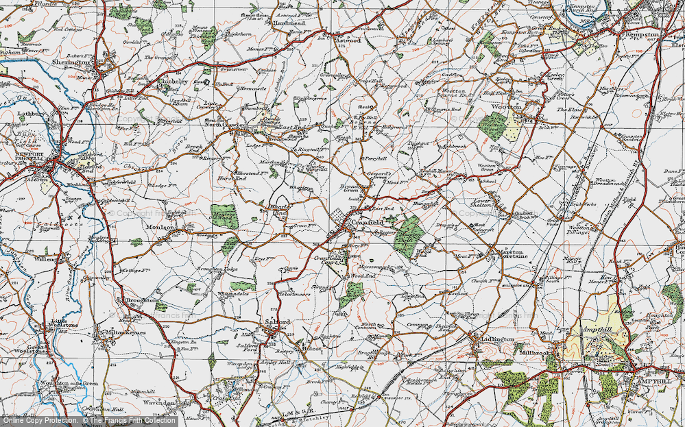 Old Map of Historic Map covering Cranfield Airport in 1919