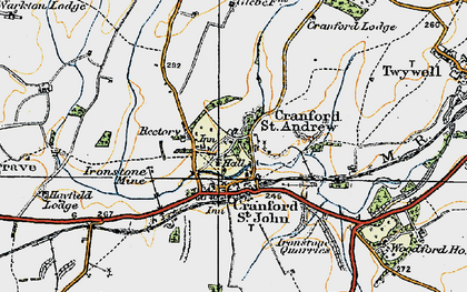 Old map of Cranford St Andrew in 1920