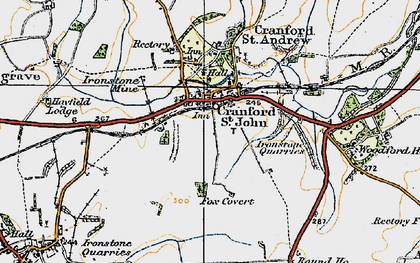 Old map of Cranford St John in 1920
