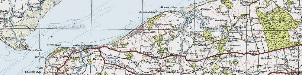 Old map of Bouldnor Cliff in 1919