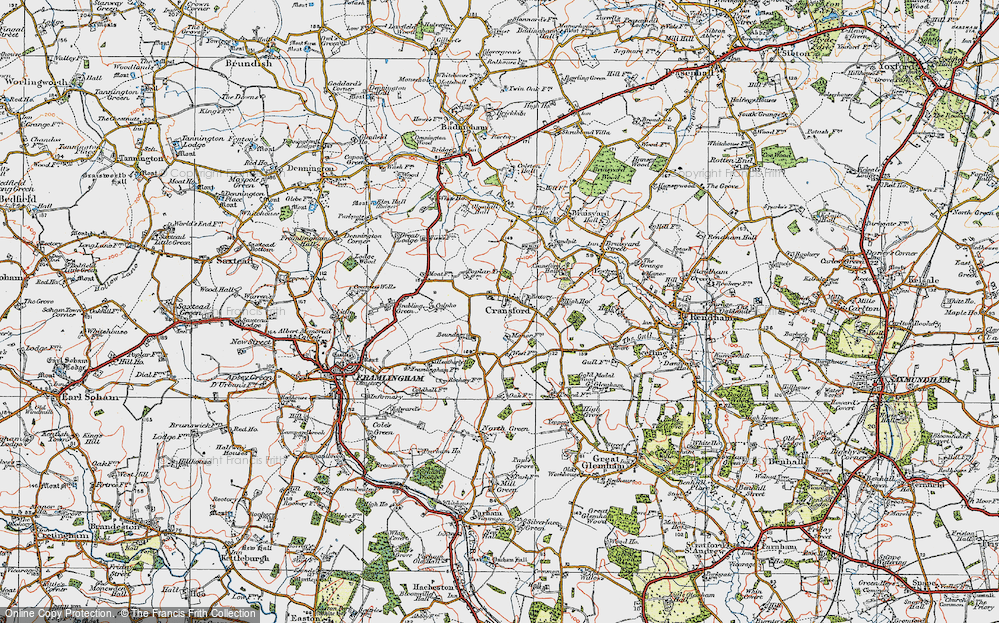 Old Map of Cransford, 1921 in 1921