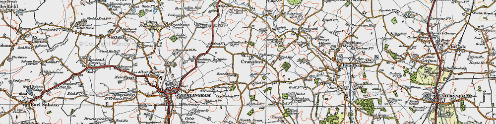 Old map of Cransford in 1921