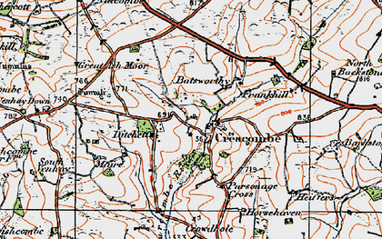 Old map of Batsworthy Cross in 1919
