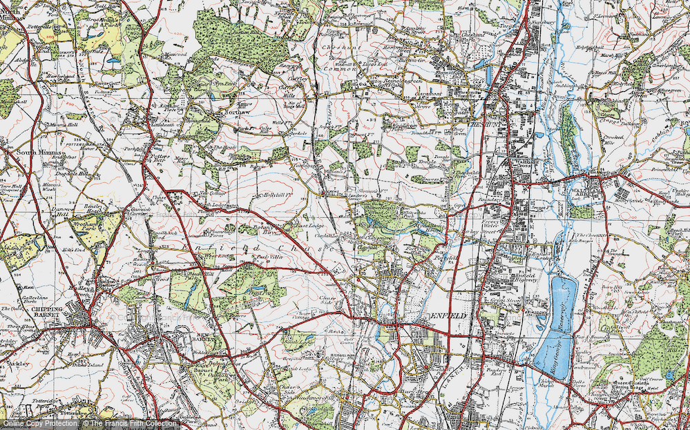 Old Map of Historic Map covering Whitewebbs Park in 1920
