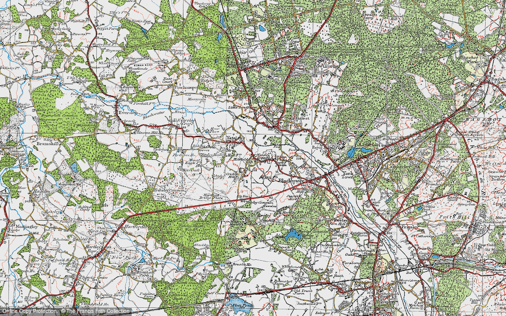 Old Map of Historic Map covering Yateley Common in 1919