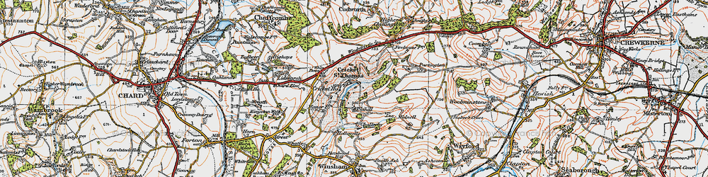 Old map of Cricket St Thomas in 1919