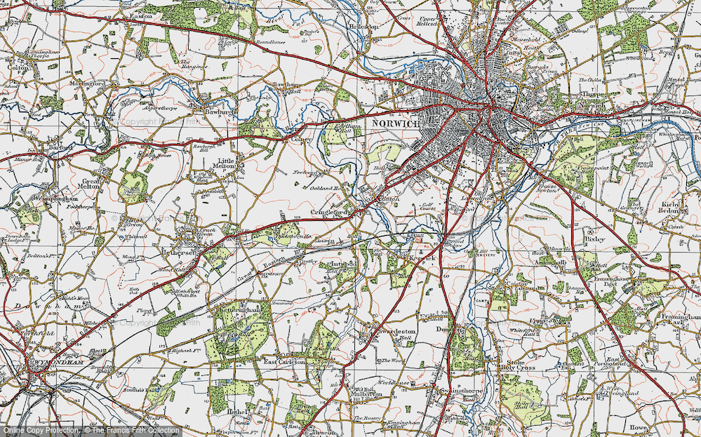 Old Map of Cringleford, 1922 in 1922