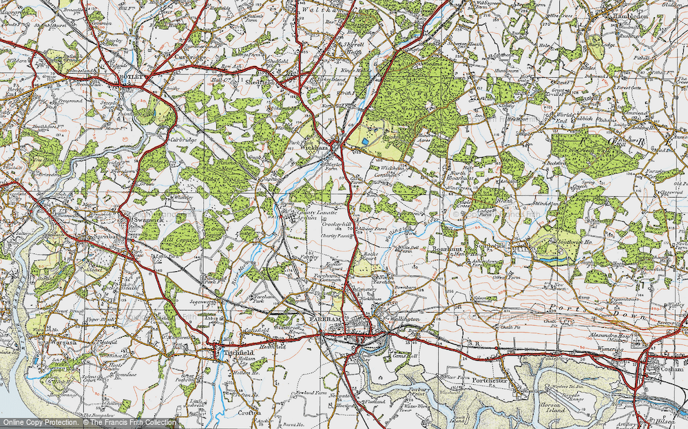 Old Map of Historic Map covering Wickham Common in 1919