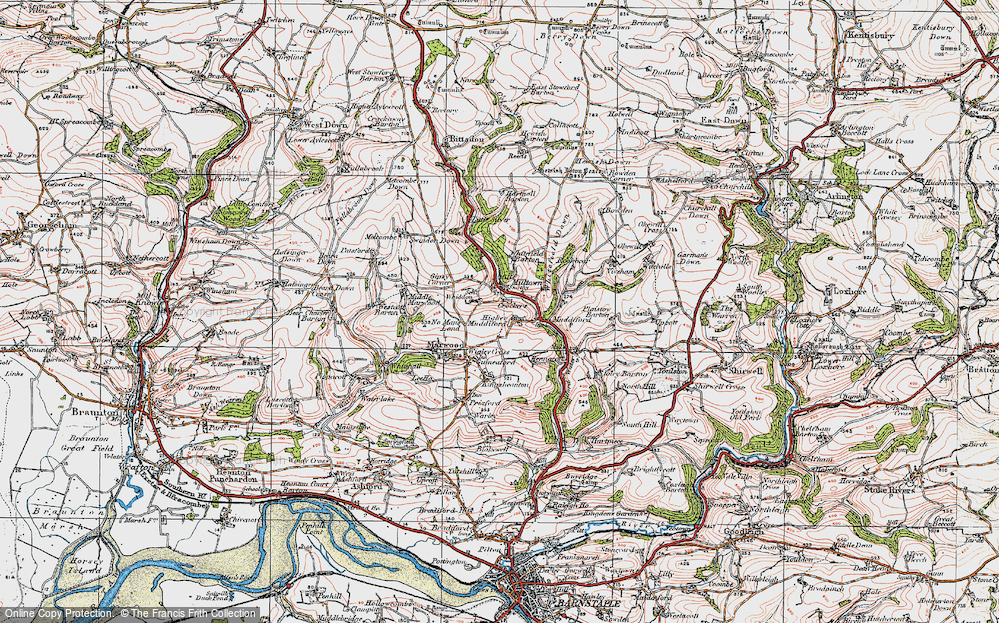 Old Map of Historic Map covering Whitefield Barton in 1919