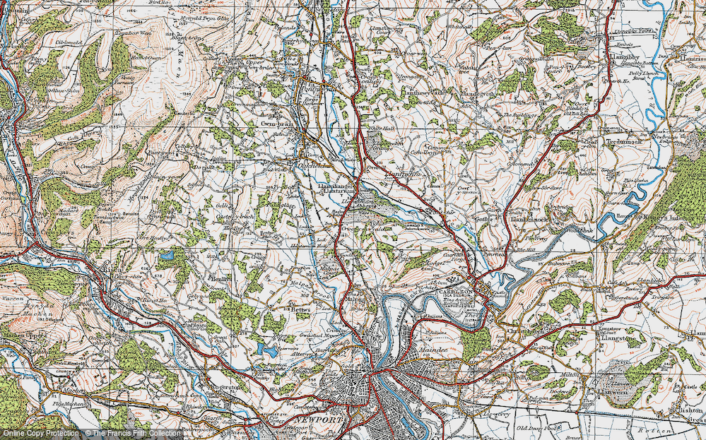 Old Map of Historic Map covering Llantarnam Abbey in 1919