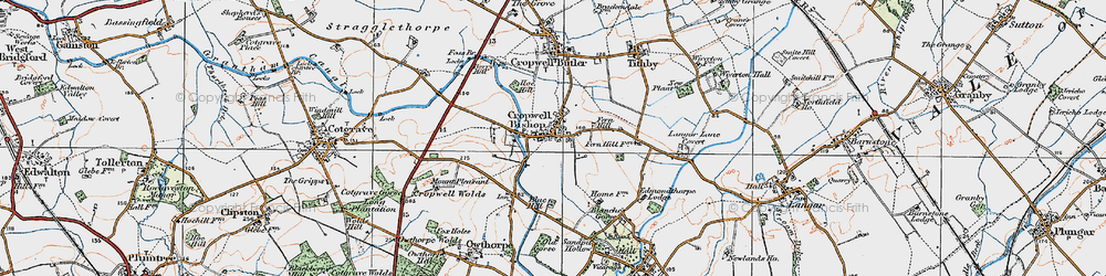 Old map of Cropwell Bishop in 1921