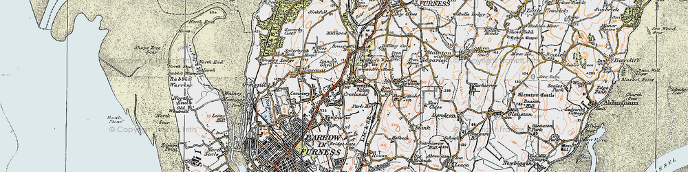 Old map of Furness Abbey in 1924